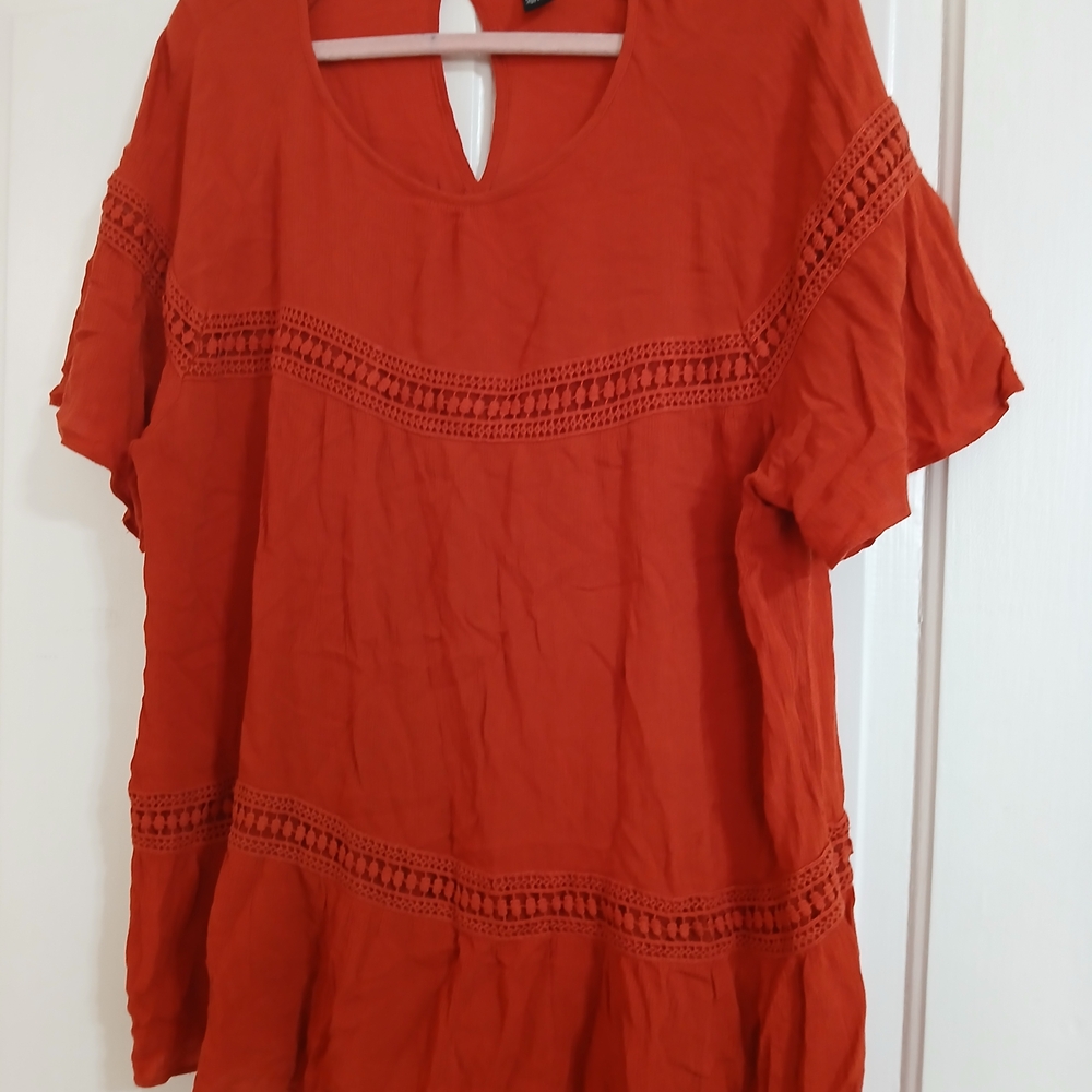 New Directions Terracotta Lace Accent Blouse